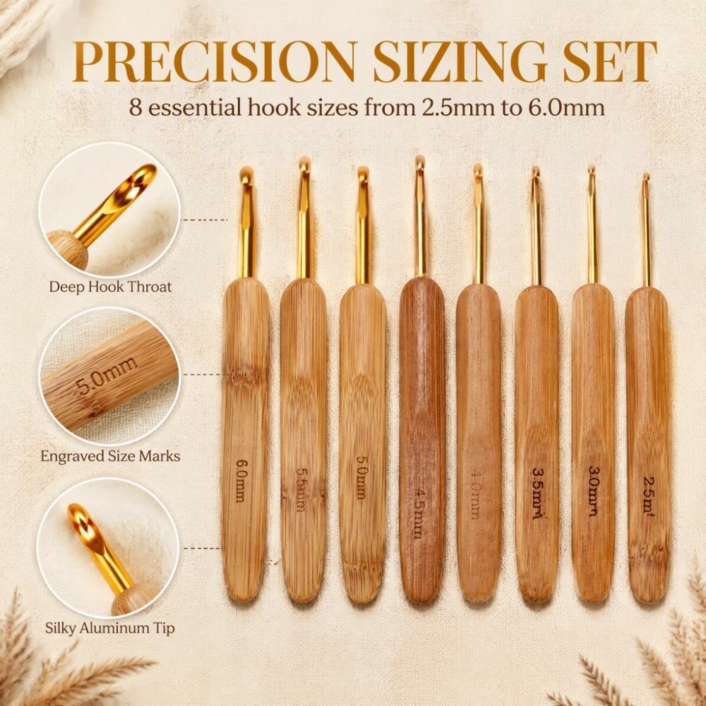 8pcs 2.5-6mm Sizes Crochet Hoo - Wooden Crochet Hooks Ergonomic Handle 评论和价格