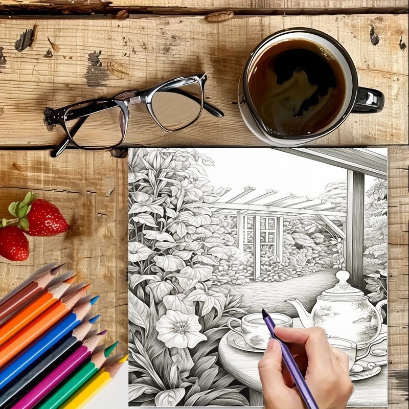 Tea In The Gardens Coloring Bo - Painting Supplies 评论和价格